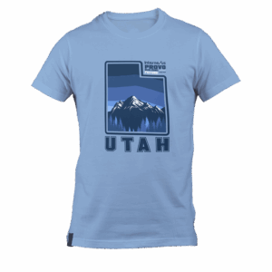 Utah Blue T-Shirt – Mountain Design in Utah State Shape